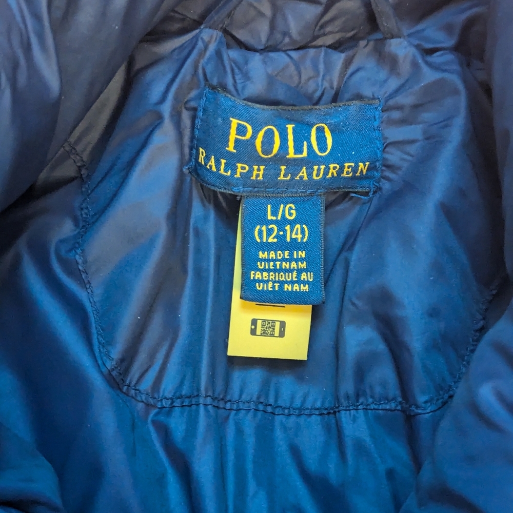 Navy Blue Ralph Lauren Puff Down Logo Jacket For Girls Size 12-14 - Picture 4 of 13